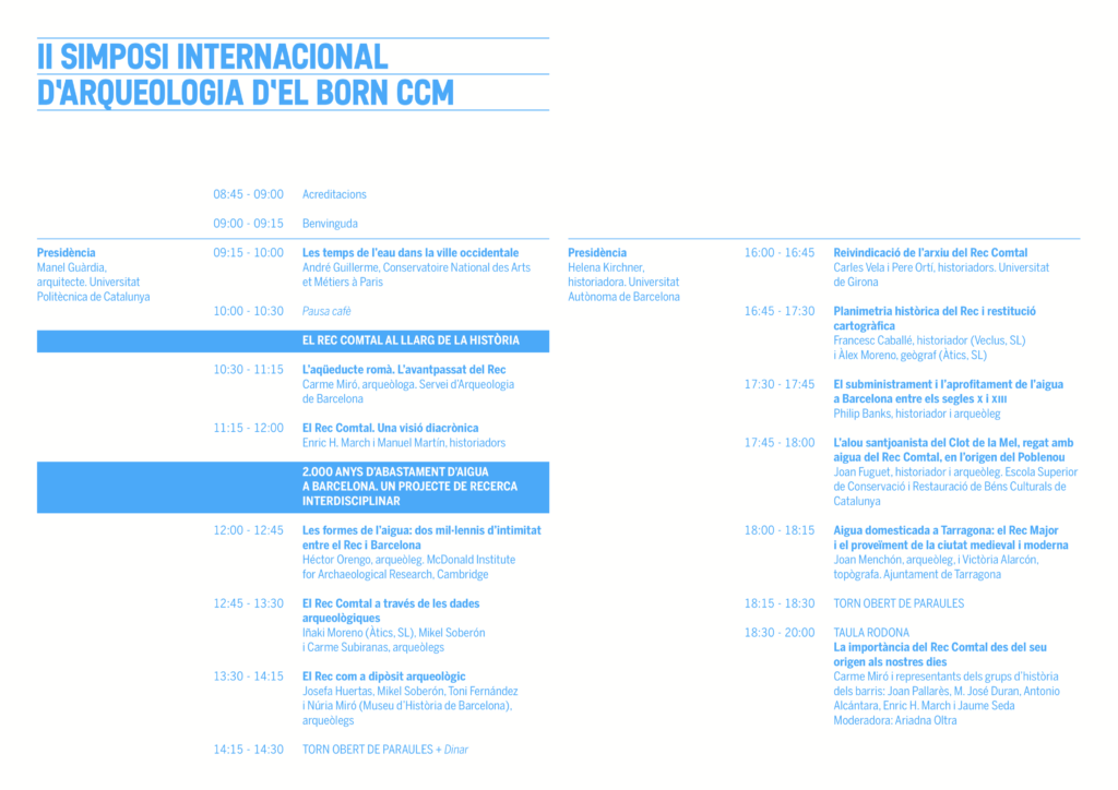II Simposi Internacional d’Arqueologia a El Born CCM: Rec Comtal de Barcelona.