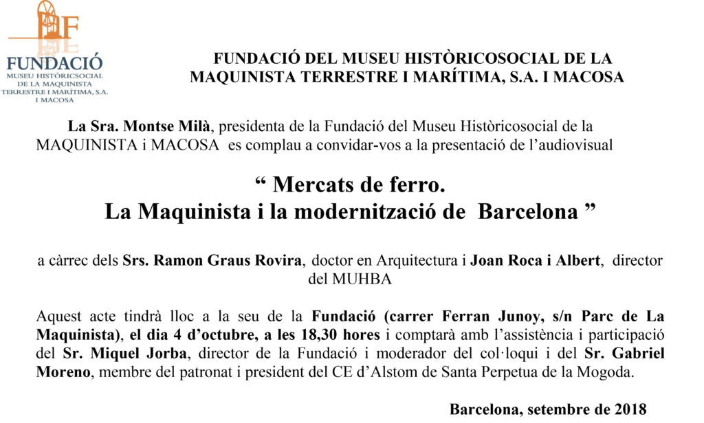 Presentació audiovisual “ Mercats de ferro. La Maquinista i la modernització de Barcelona ”